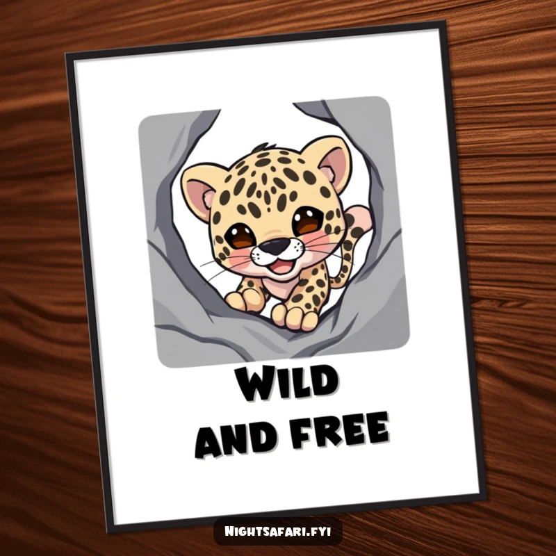 Funny poster showcasing a smiling leopard character stalking unseen through deep, mysterious shadows, adding intrigue.