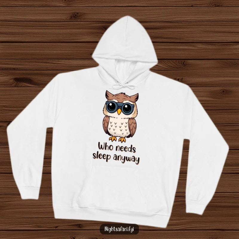 Funny Owl Hoodie: A warm, cozy hoodie with a curious owl wearing binoculars, perfect for a funny gift.