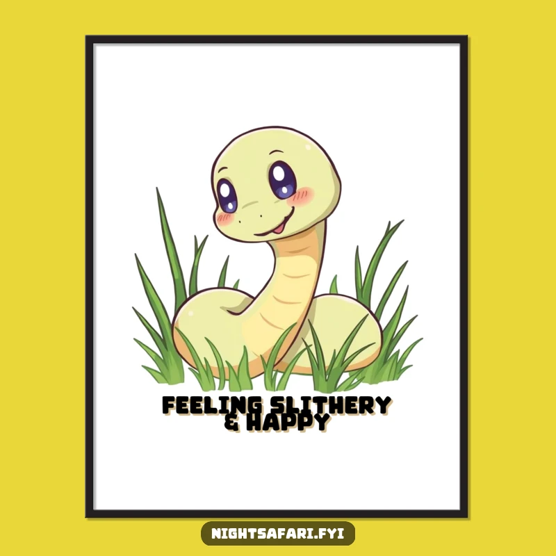 Funny Free Printable Wall Art: Glowing-Eyed Snake in Grass, Downloadable Quirky Decor