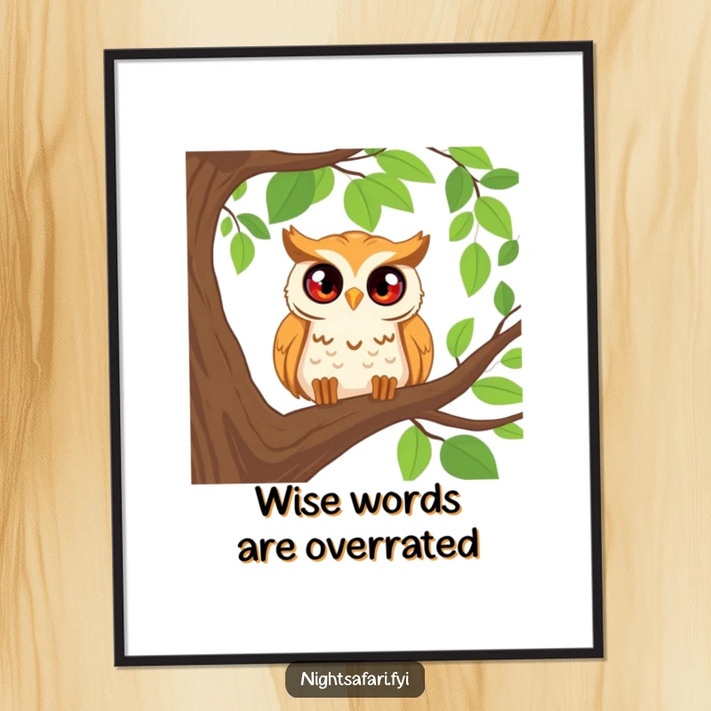 Funny Free Printable Wall Art: A curious owl peering from a tree branch with wide eyes, adding whimsy to decor.