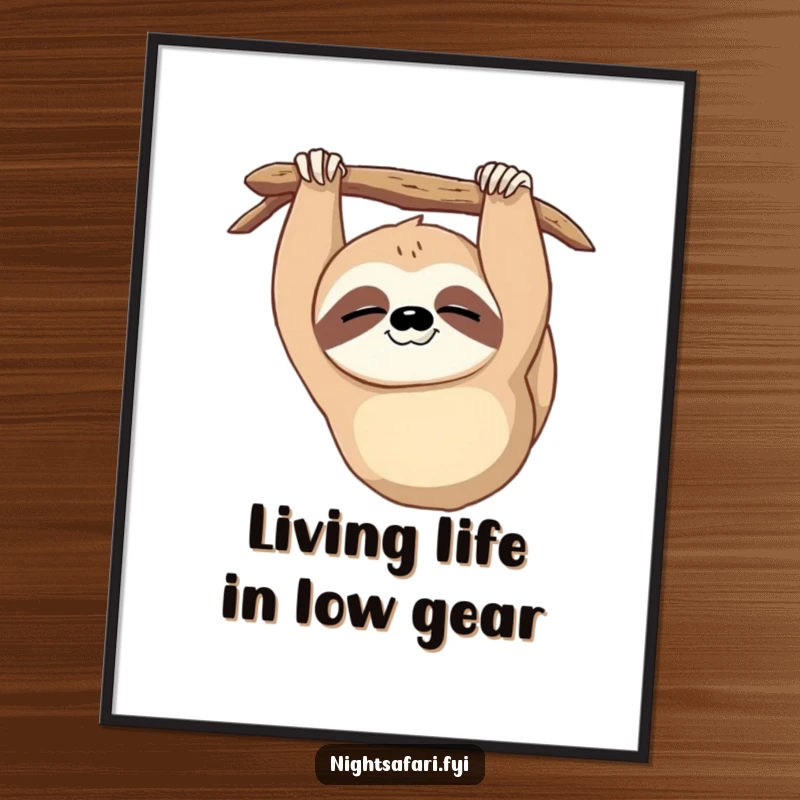 Funny Free Printable Wall Art: A sleepy sloth hanging upside down gives a slow, knowing wink, embodying relaxation.