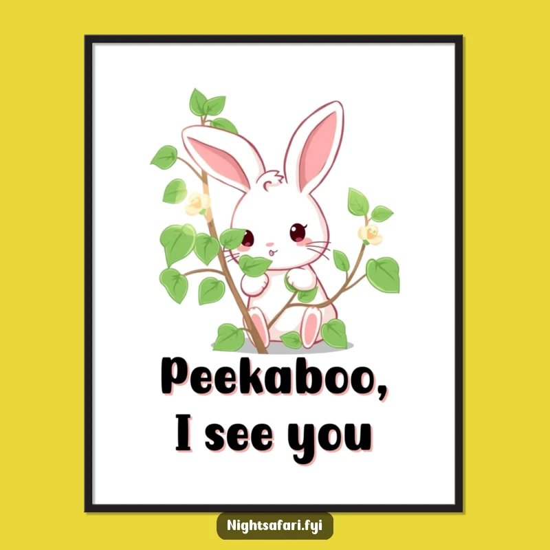 Free Printable Wall Art: Cute Bunny Behind Vine, Funny Downloadable Decor!