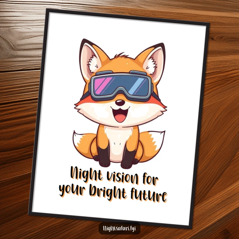 Funny Free Printable Wall Art: A giggling fox wearing night vision goggles, peeking with mischief.