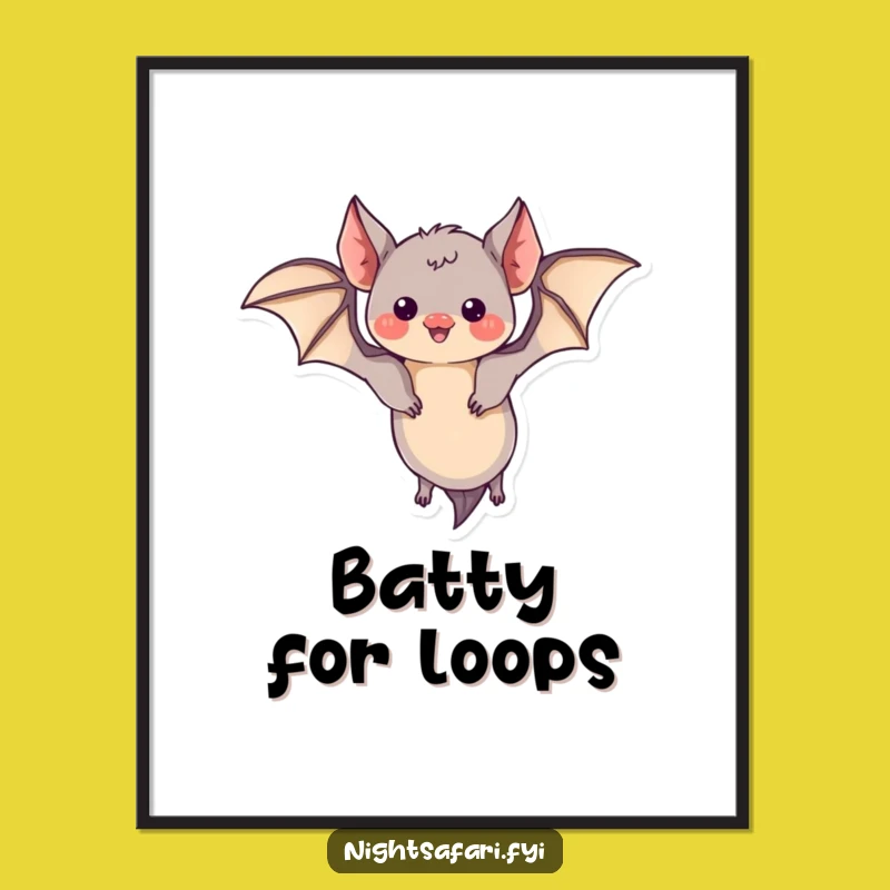 Funny Free Printable Wall Art: Bat Doing a Loop, Downloadable Whimsical Decor