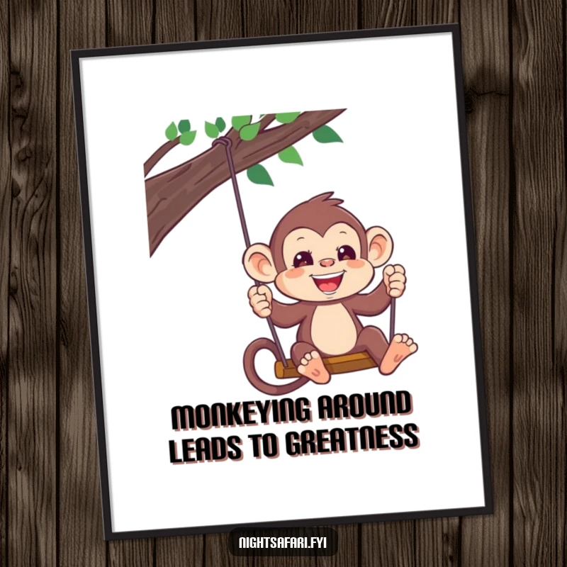 Funny Free Printable Wall Art: A playful monkey wearing a headlamp, swinging energetically.