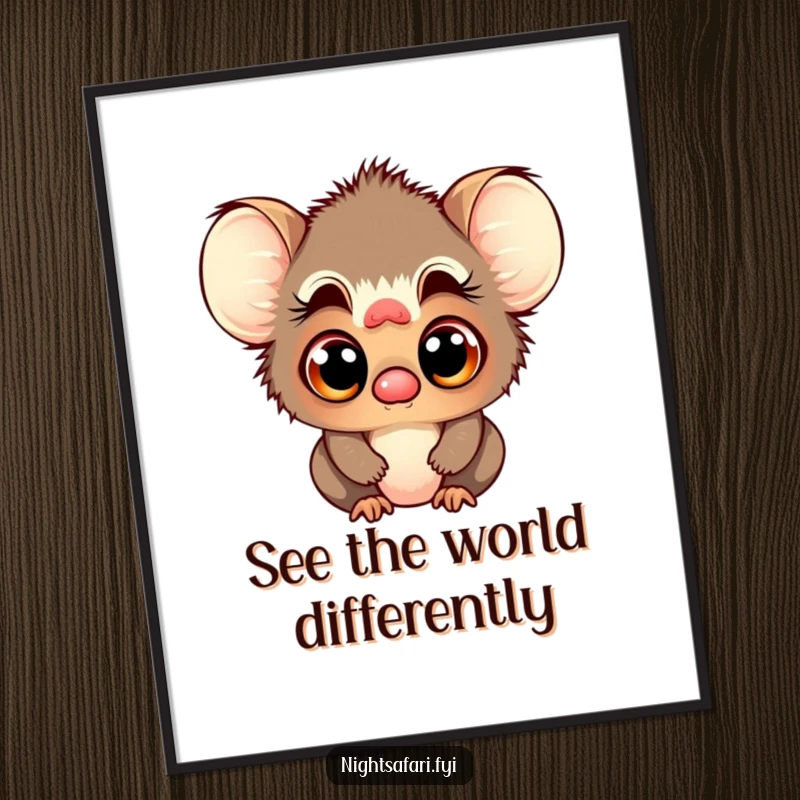 Funny Free Printable Wall Art: Playful tarsier character with large, curious eyes gazing out, adding personality to decor.