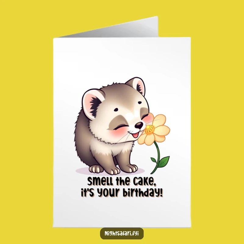 Free Printable Birthday Card: Civet Cat & Flower, Hilarious Downloadable Greeting for Nature Lovers