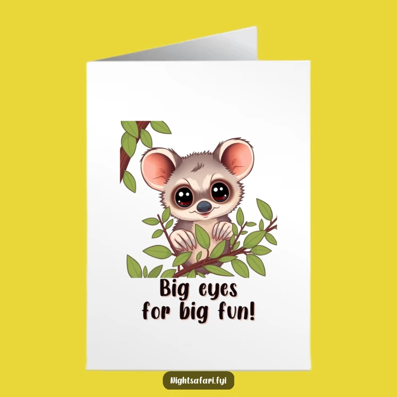 Free Printable Funny Birthday Card: Curious Bushbaby Eyes - Downloadable Gift