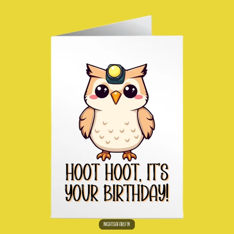Free Printable Birthday Card: Funny Owl Headlamp Hoot - Downloadable Gift!