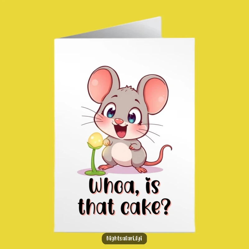 Free Printable Birthday Card: Astonished Mouse Sees Glowing Plant, Funny Download!