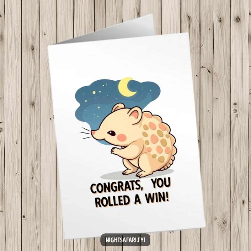 Funny Free Printable Congrats Card: A curious pangolin character investigates the night air with its sensitive nose.