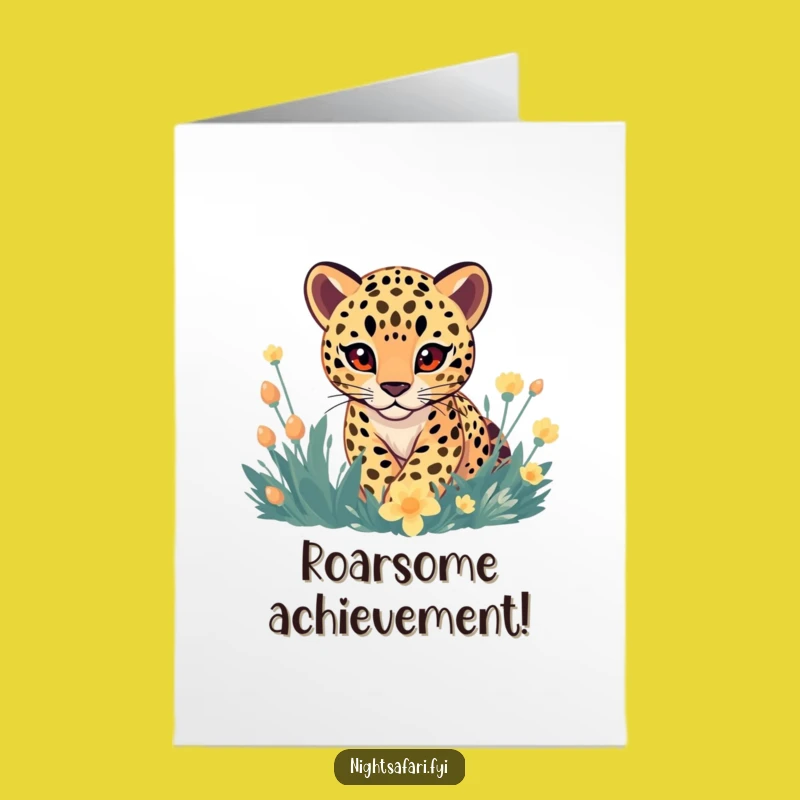 Free Printable Congrats Card: Leopard Pounces on Success, Funny Download!