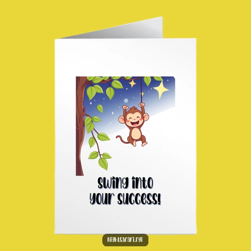 Free Printable Congrats Card: Monkey Swinging Starry Sky - Downloadable Triumph