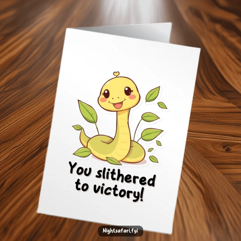Funny Free Printable Congrats Card: A happy snake character winds playfully through autumnal leaves.