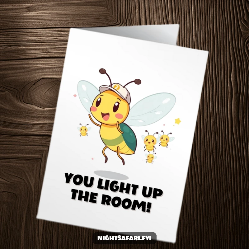 Funny Free Printable Congrats Card: An excited firefly leading a dazzling parade, perfectly capturing celebratory vibes.