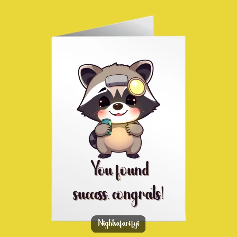 Free Printable Congrats Card: Raccoon with Headlamp, Amusing Downloadable for a Funny Gift