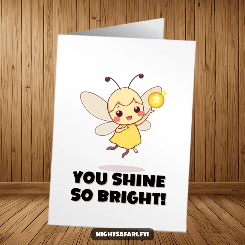 Funny Free Printable Congratulations Card: Playful firefly dancing with a glowing orb, perfect for a downloadable DIY gift.