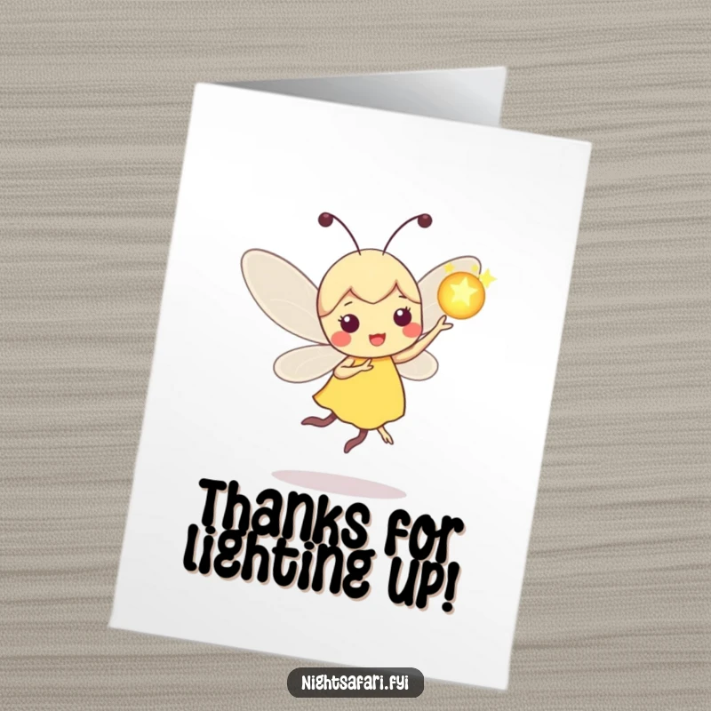 Funny Free Printable Thank You Card: Playful firefly dancing with a glowing orb, a downloadable DIY gift of thanks.