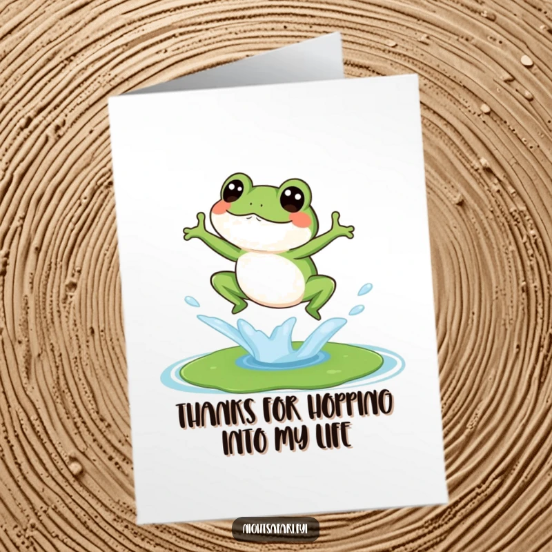 Funny Free Printable Thank You Card: A giggling frog making a splash on a lily pad, expressing thanks.