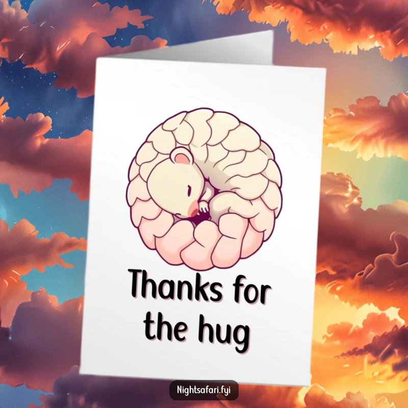 Funny Free Printable Thank You Card: Shy pangolin curled into a playful ball, offering thanks. Cute downloadable art.