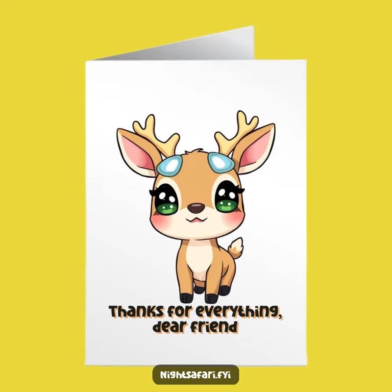 Free Printable Thank You Card: Surprised Deer Glowing Eyes - Funny Downloadable Gift