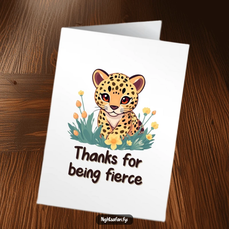 Funny Free Printable Thank You Card: Gentle leopard stalking playfully, conveying thanks.