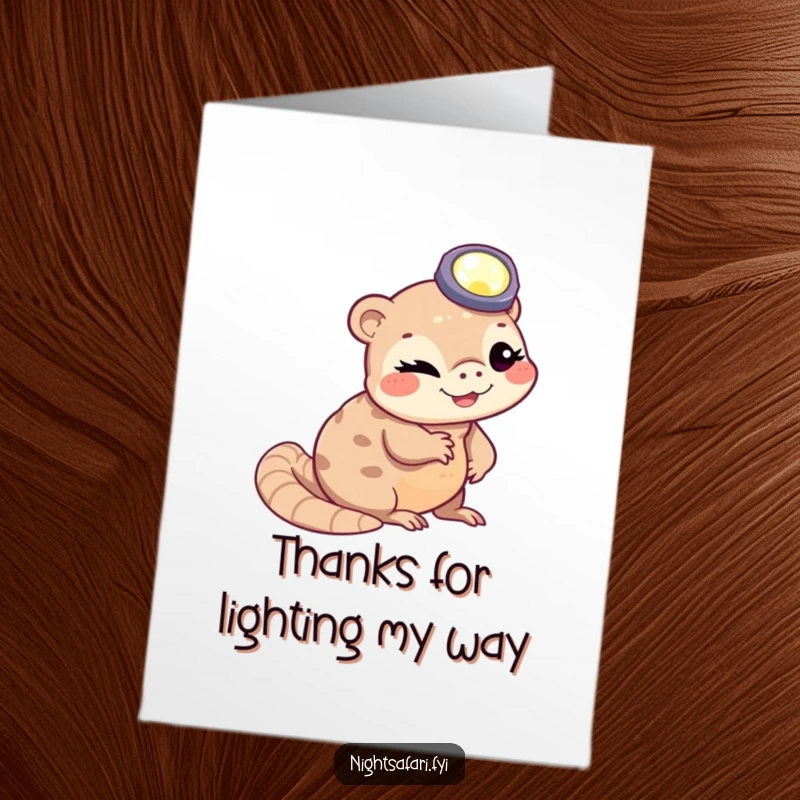 Funny Free Printable Thank You Card: A winking pangolin wearing a headlamp, slithering to say thanks, a charmingly humorous note.