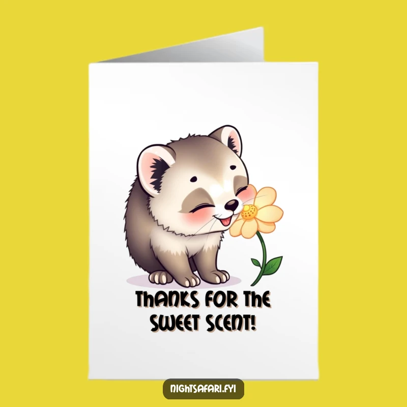 Free Printable Thank You Card: Civet Cat & Flower, Humorous Downloadable Greeting