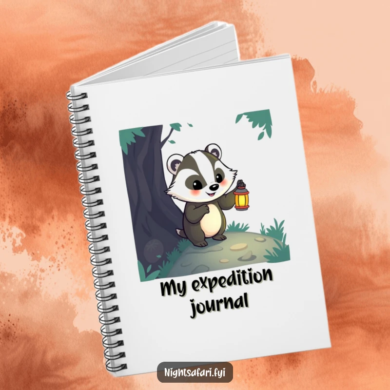 Funny badger with a lantern on this notebook, perfect for jotting down adventure plans and brave ideas.