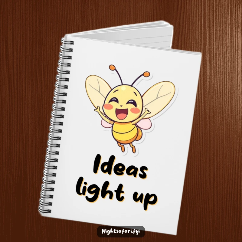 Funny Firefly Notebook: An excited firefly character glowing brightly, ready to capture notes with its joyful and radiant energy.