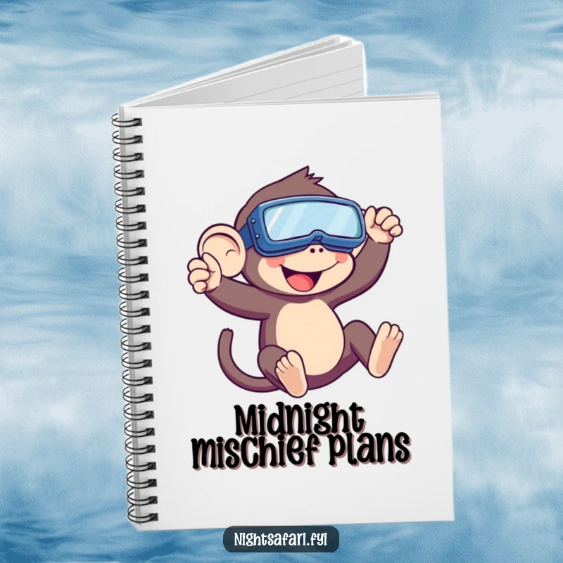 Funny Monkey Notebook with a playful monkey in night vision goggles, perfect for jotting down ideas, plans, and adventurous thoughts.