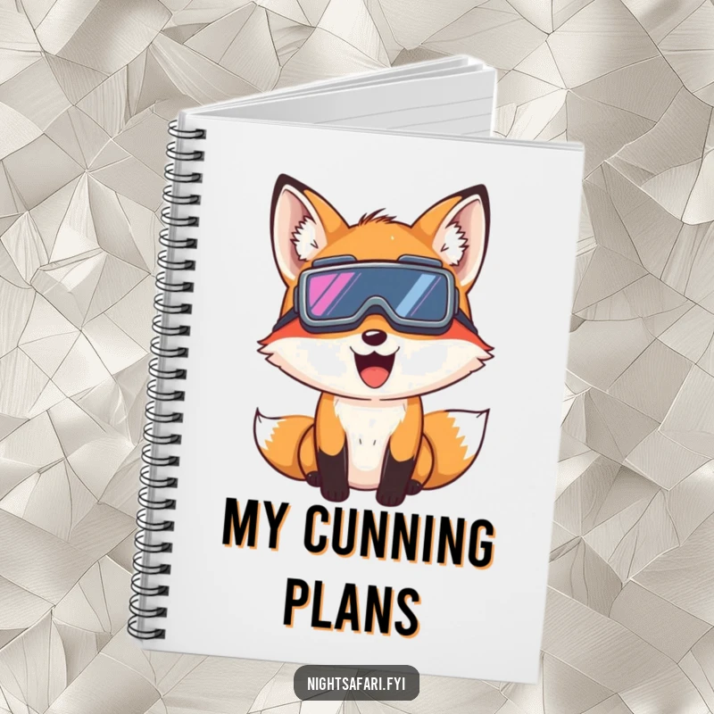 Funny Fox Night Vision Notebook: A giggling fox wearing night vision goggles peeks, perfect for writing secrets, a useful funny gift.