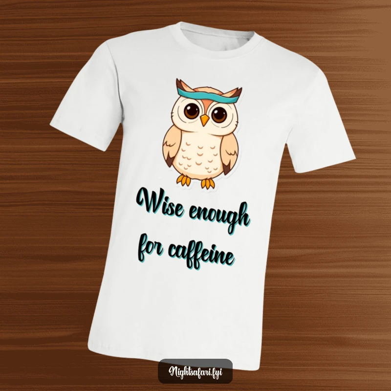 Funny Owl Headband T-Shirt: A cute owl wearing a headband hoots, looking stylish and wise, a fantastic funny gift.