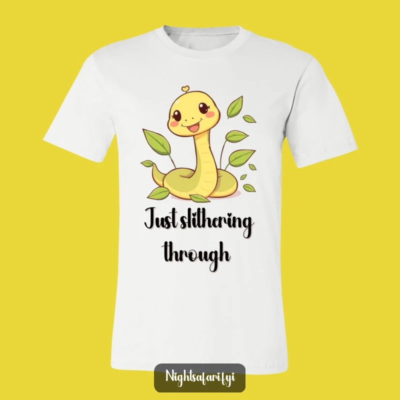 Funny Snake T-Shirt: Happy Character's Playful Leaf Slither