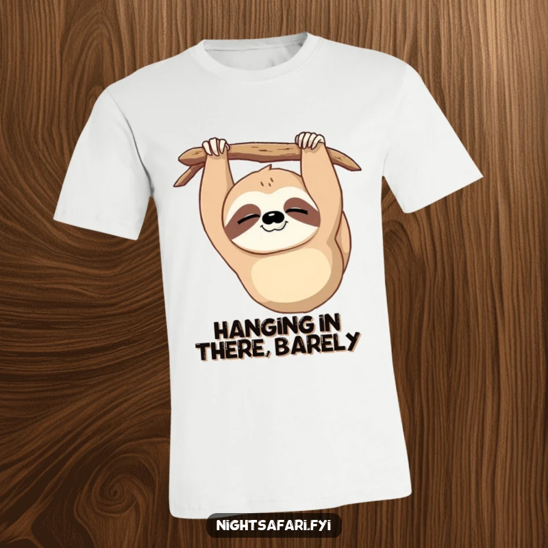 Funny Sloth Wink T-Shirt: A sleepy sloth hanging upside down with a slow wink, perfect as a funny gift.