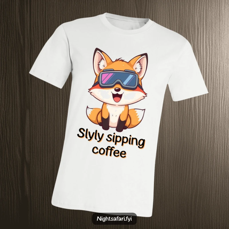 Funny Fox Night Vision T-Shirt: A giggling fox wearing night vision goggles peeks slyly, ready for fun, a great funny gift.