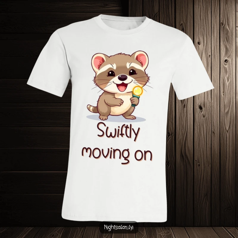 Funny delighted civet wearing a headlamp scurrying, ideal for a humorous t-shirt celebrating unique creatures.