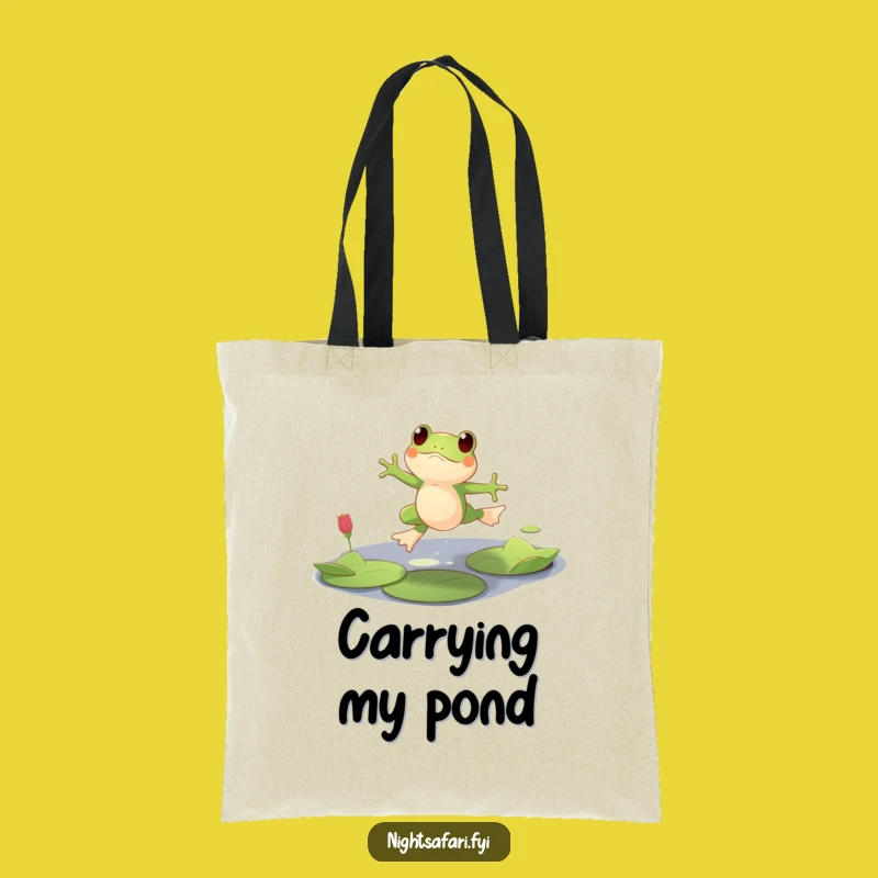 Funny Playful Frog Tote Bag, Lily Pad Leaping Everyday Carry