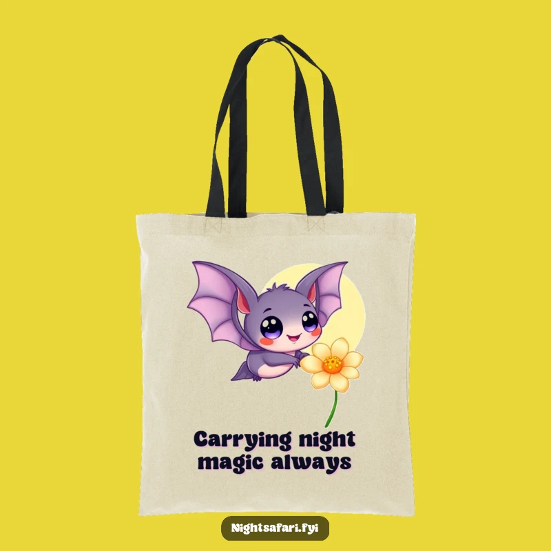 Funny Bat Tote Bag: Happy Eyes Fluttering, Glowing Flower, Carry Your Magic