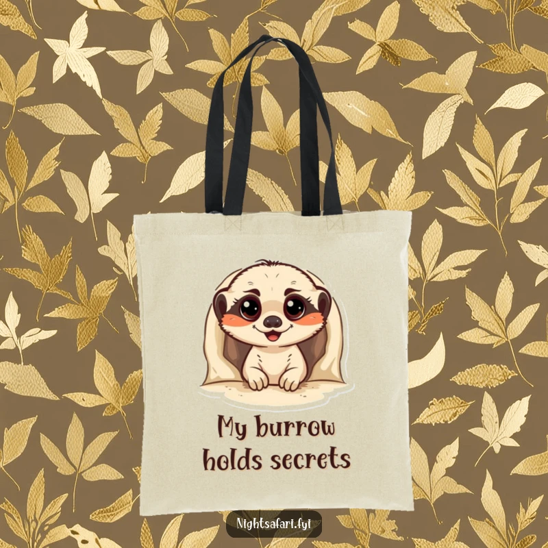 Funny Meerkat Tote Bag illustrating a cheerful meerkat peeking from its burrow, ready for adventure and perfect for carrying essentials.