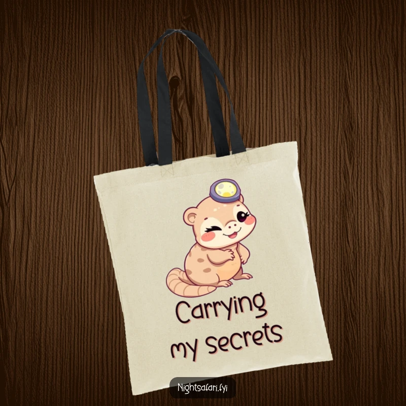 Funny winking pangolin wearing a headlamp slithering, on a practical tote bag for carrying essentials with flair.