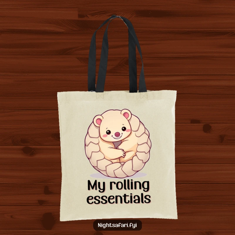 Funny Pangolin Tote Bag showcasing a smiling pangolin curled into a playful ball, a practical and charming accessory.